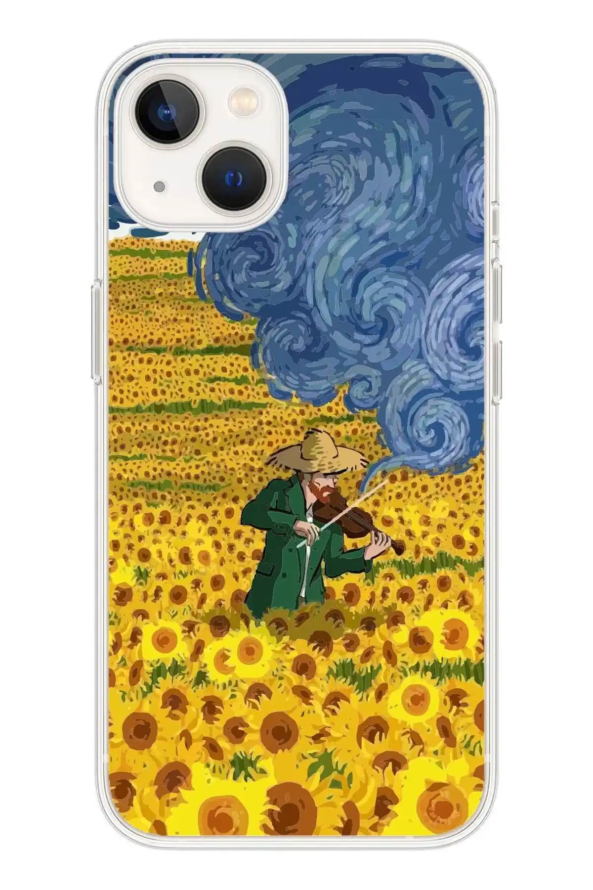 iPhone 13 için şeffaf sarı çiçekler desenli koruyucu telefon kılıfı