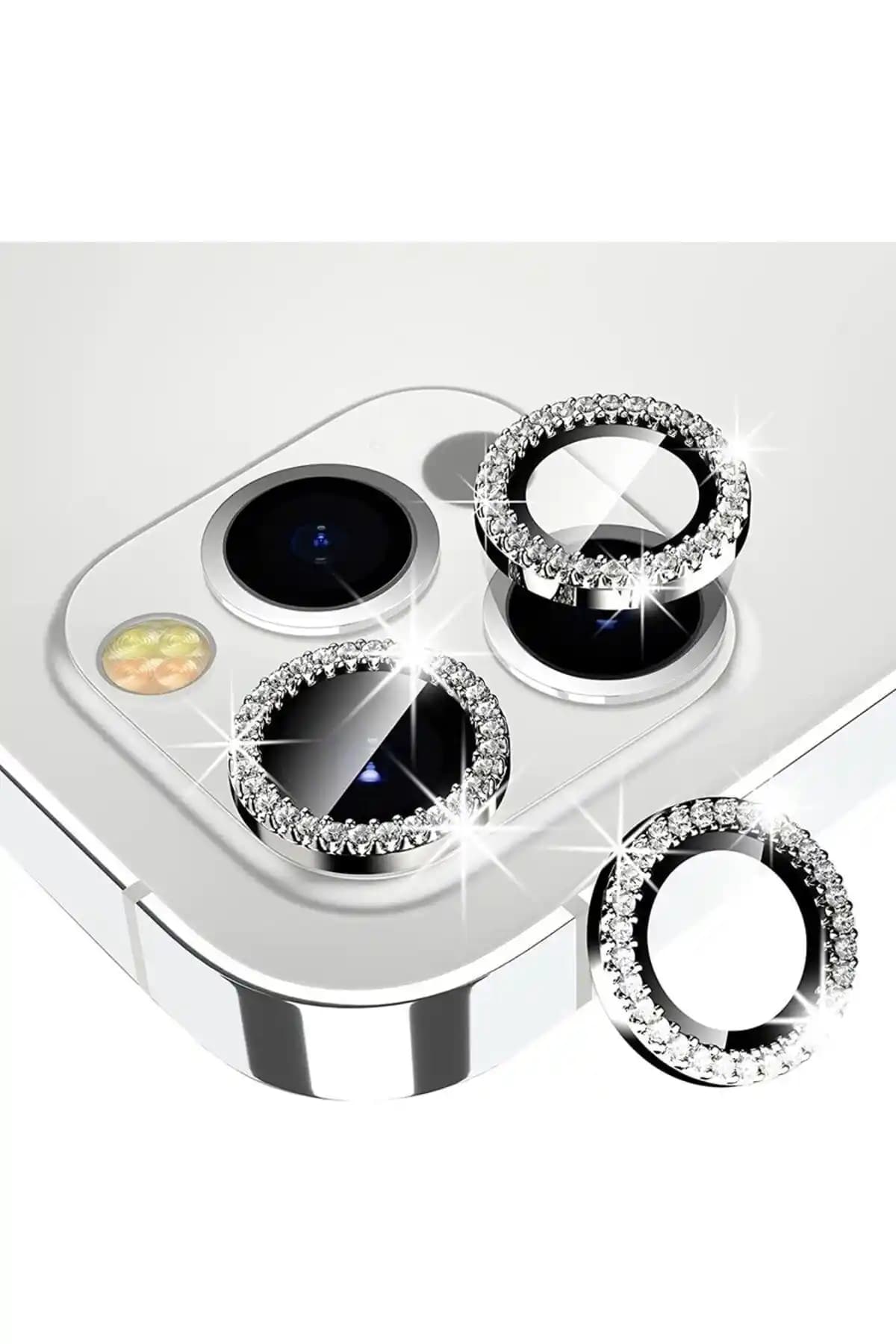 KVK PRİVACY Gü<müş> Swarovski Taşlı iPhone 12 Pro Max Kamera Lens Koruyucu