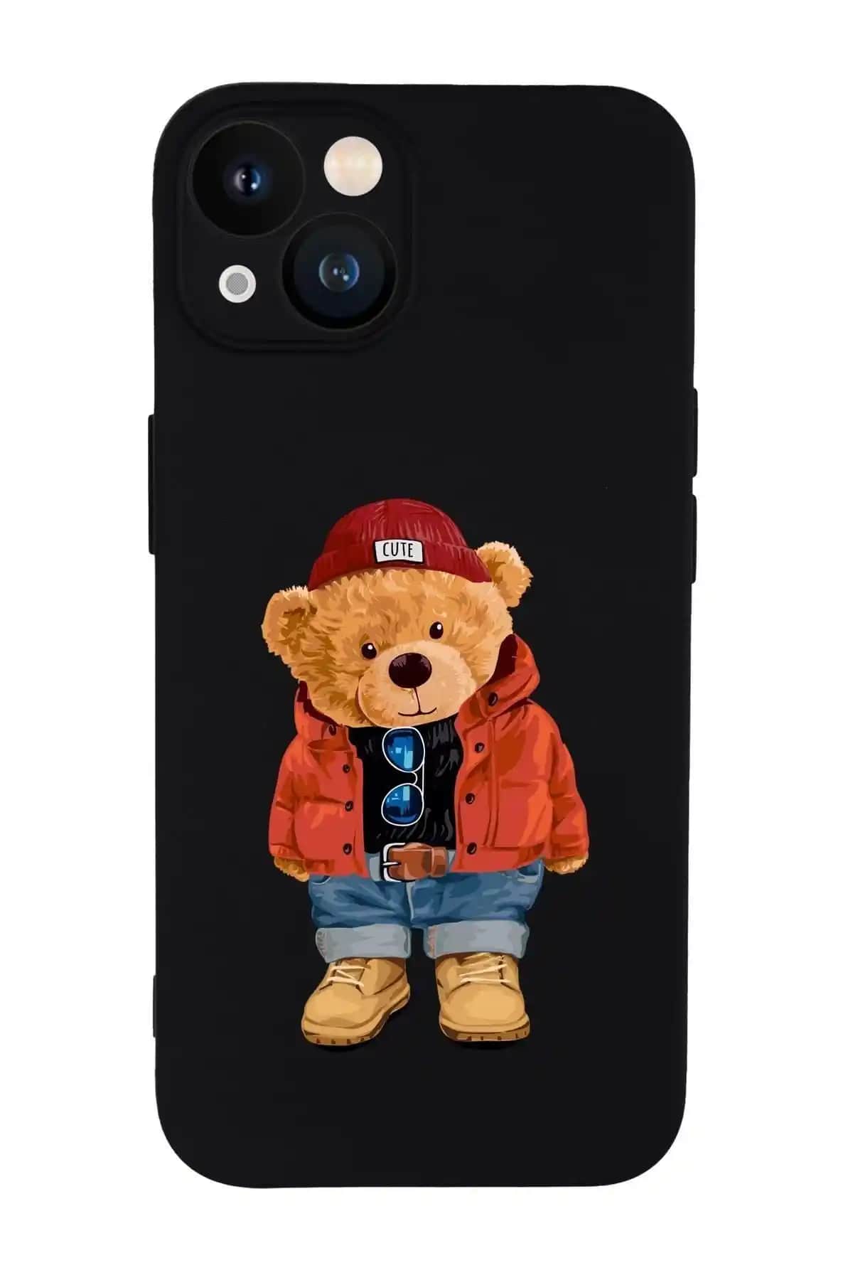 Mooodcase iPhone 13 Uyumu Teddy Bear Desenli Silikon Kılıfı Şık ve Koruyucu Tasarım