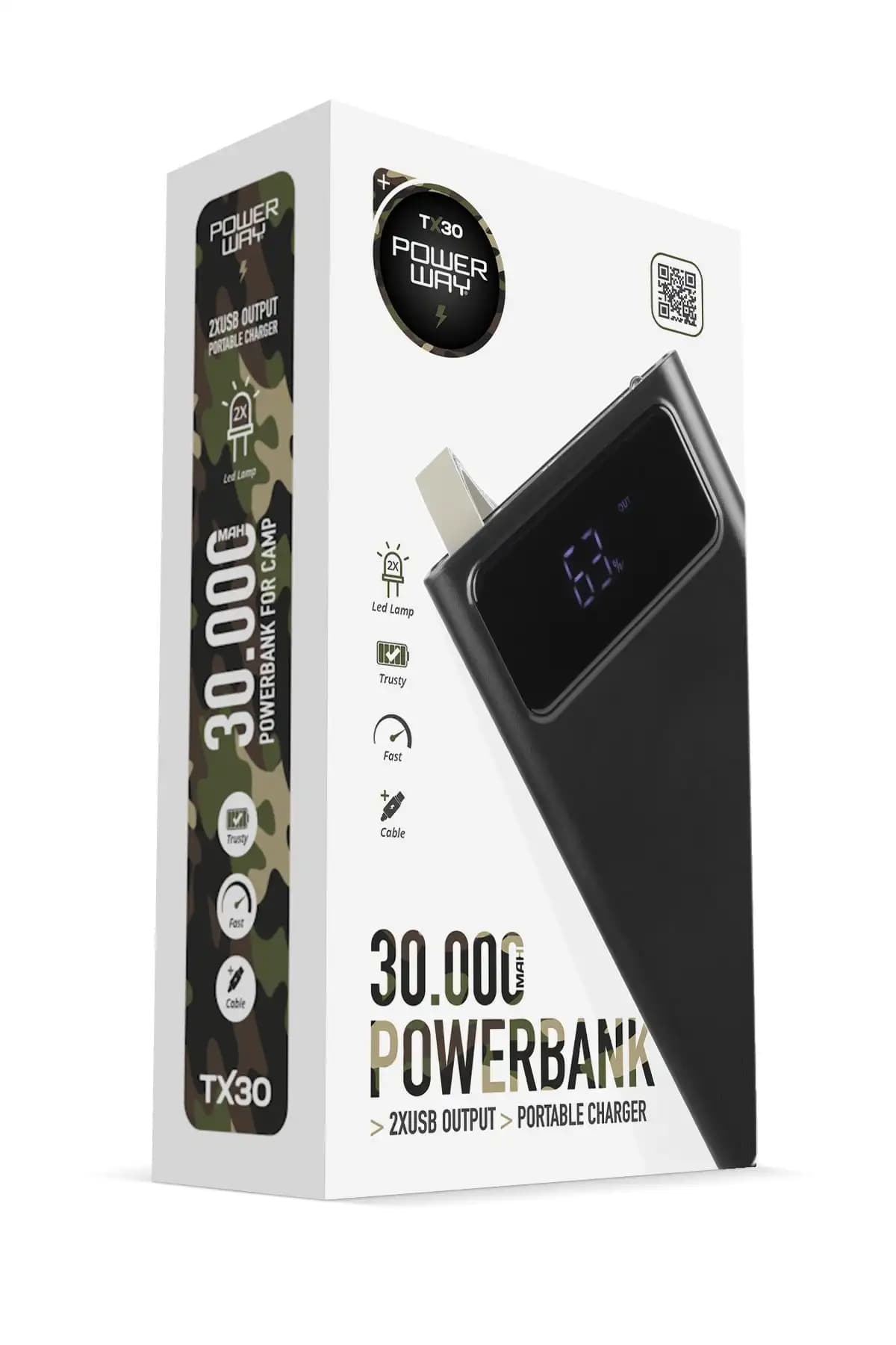 Powerway 30.000 mAh Dijital Göstergeli Powerbank: Yüksek Kapasiteli Taşınabilir Güç Kaynağı