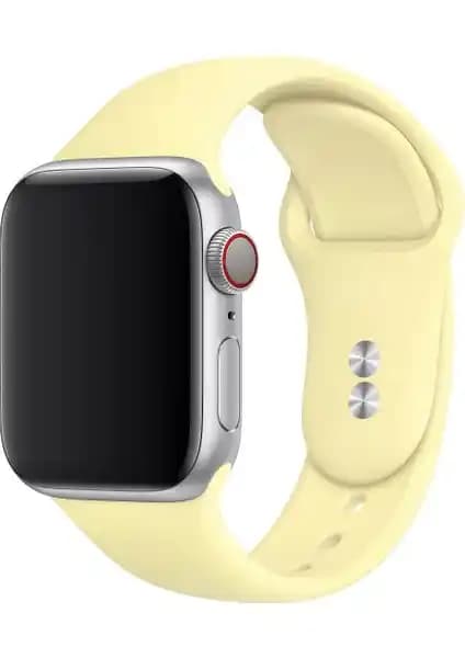 Apple Watch 42-44 mm için M/L silikon kayış – Limon sarısı, 3/4/5/6 SE uyumlu, konforlu