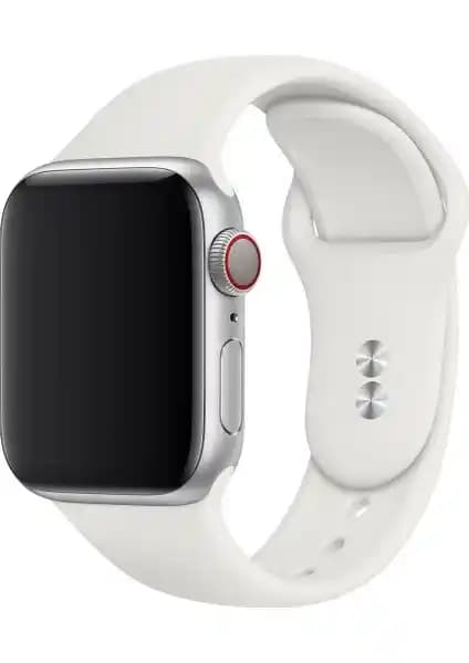 Apple Watch Uyumlu Beyaz Silikon Kordon 42–44 mm, M Beden - S3–SE ile Uyumlu