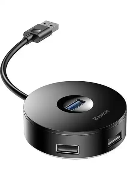 Baseus Round Box CAHUB-F01: Siyah 4 Port USB 3.0 Hub, Masaüstü Çoklayıcı ve USB-C Uyumlu
