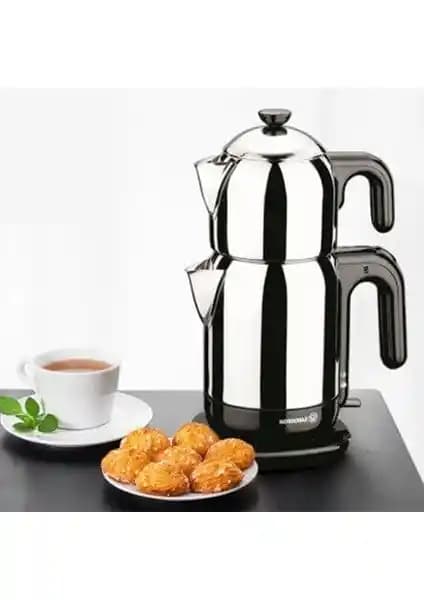 Korkmaz A369 Demtez İnoxSiyah 1,6 L ile Schafer Optimal Pls Krem Elektrikli Çay Makinesi