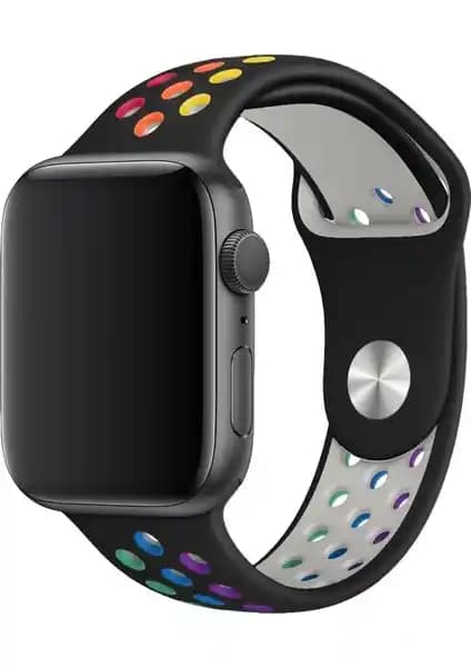 Mi7a Delikli Spor Silikon Kordon Apple Watch Uyumlu Seri 2-7 SE 42/44/45mm Tasarım
