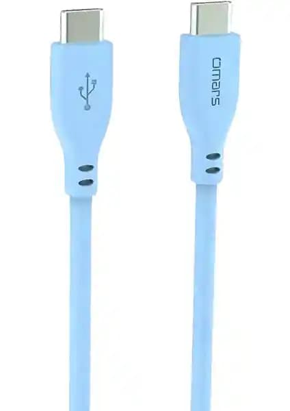 Omars Type-C to Type-C Silikon PD Hızlı Şarj Kablosu Mavi, 60W, 1m, MFI ve Sertifikalı