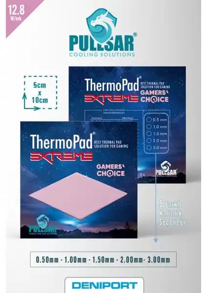 Pullsar Termal Ped Extreme: 100x50 mm, 0.5 mm Kalınlık ve 12,8 W/m-K Çipset Soğutma Çözümü