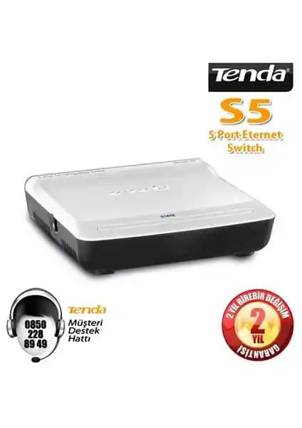 Tenda S5: Küçük Ofis ve Ev Ağları İçin Yönetimsiz 5-Port 10/100 Switch, Kompakt Tasarım