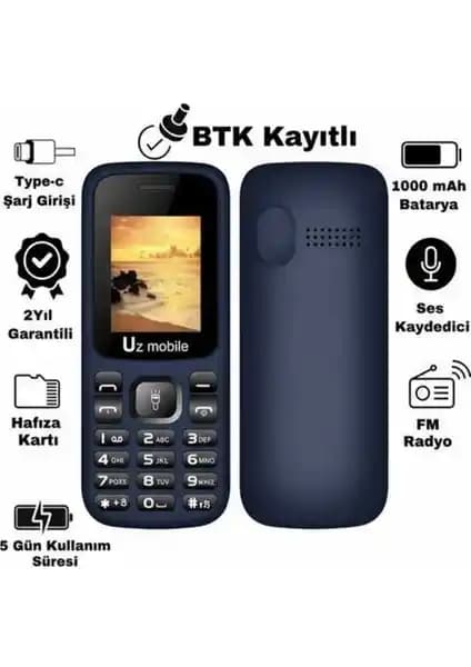 UZ Yerli Üretim Tuşlu Telefonu Türkiye Garantili: Basit Tasarım ve Uzun Pil Özellikleri