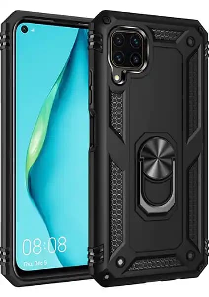 Aqua Aksesuar Huawei P40 Lite Metal Yüzüklü Tank Zırh Standlı Kılıf ile Üstün Koruma