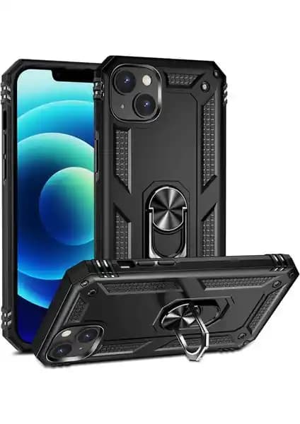 Aqua Aksesuar Metal Yüzüklü Tank Zırh Standlı iPhone 15 Kılıfı Dayanıklı ve Şık Koruma