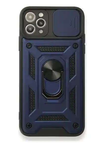 Case 4U Apple iPhone 11 Pro Max Kılıf: Kamera Korumalı Sürgülü Yüzüklü Lacivert Tasarım