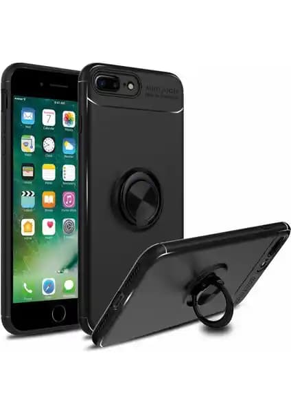 Case 4U Apple iPhone 7-8 Plus Darbeye Dayanıklı Yüzüklü Kılıf Siyah