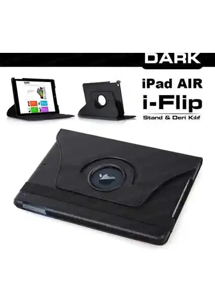 Dark iFlip iPad Air 360° Döner Mat Siyah Tablet Kılıfı Fonksiyonel ve Şık Koruma