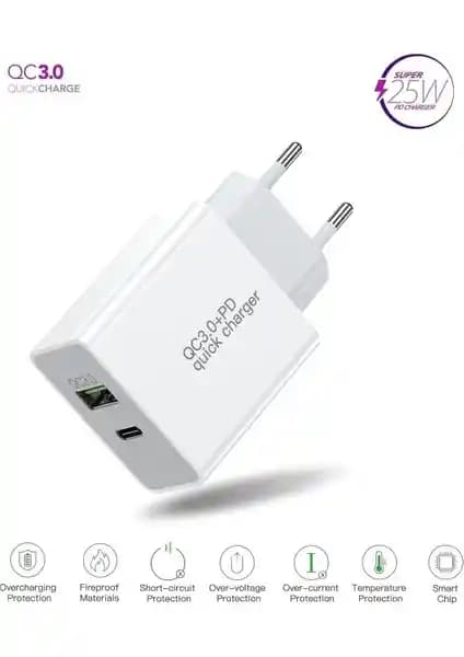 HANPORIUM 25W Ultra Hızlı Çoklu Şarj Adaptörü Samsung Galaxy Uyumlu Type-C