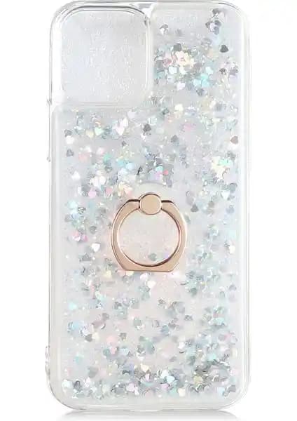 KNY Apple iPhone 13 Kılıf Sıvılı Simli Yüzüklü Milce Kapak - Şık ve Koruyucu Tasarım