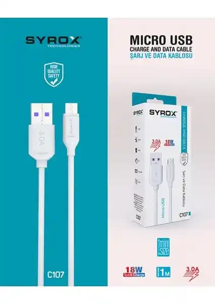 Syrox C107 ve Ttec Micro USB Kablosu: Hızlı Şarj ve Dayanıklılık Karşılaştırması