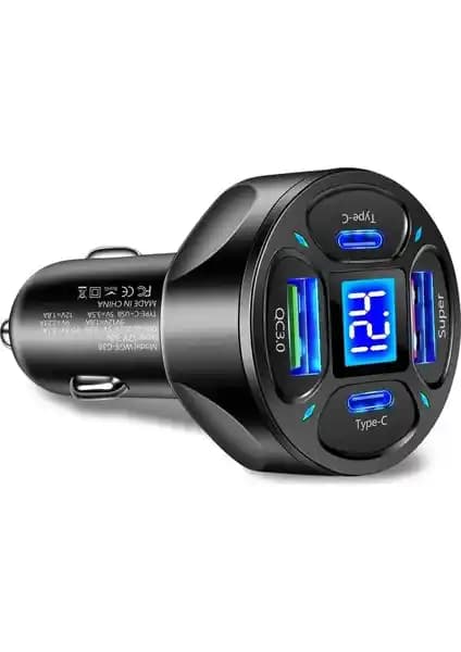 Zuidid LED Dijital Ekranlı 2 USB + 2 Type-C Portlu 66W Hızlı Araç Şarj Cihazı