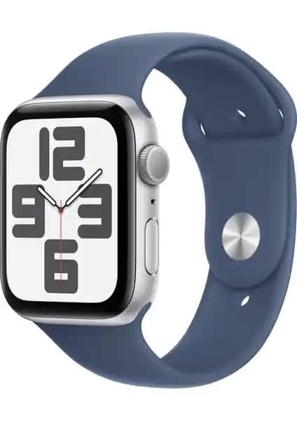 Apple Watch SE GPS 44mm Gümüş Alüminyum Kasa ve Kot Rengi Spor Kordon - Günlük Kullanım İçin Şık ve Dayanıklı Akıllı Saat