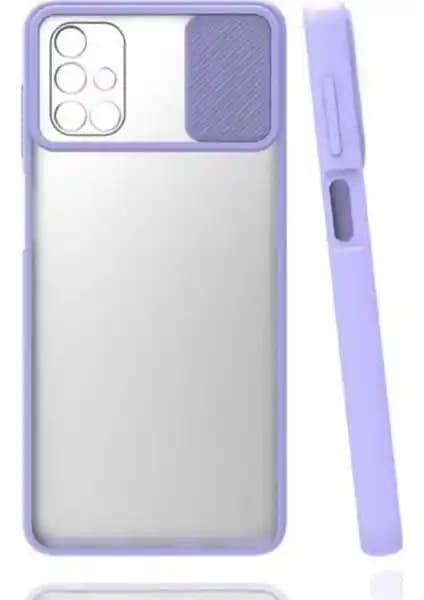 Galaxy M51 için Sürgülü Kamera Koruyuculu Mat Silikon Kılıfı Lila Renk