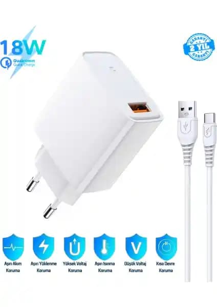 HANPORIUM Oppo A16 Uyumlu 18W Type-C Hızlı Şarj Cihazı ve Kablo Seti İthalatçı Garantili