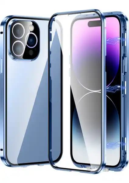 iPhone 14 Pro Max için Manyetik HD Temperli Gl Telefon Kılıfı Altın Renkli Şık ve Koruyucu Tasarım