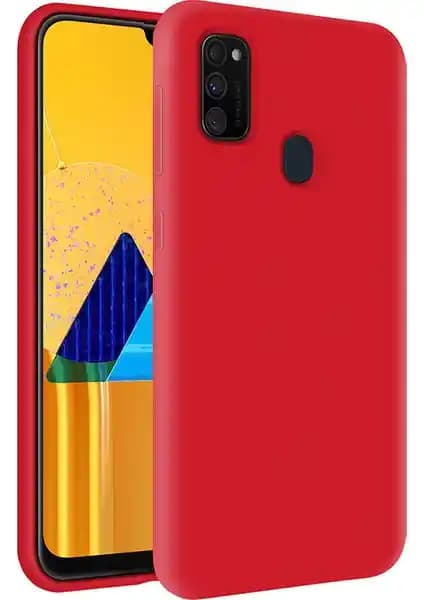 Samsung Galaxy M21 için Kadife Dokulu Silikon Kılıf Kırmızı Renkli Güvenli Koruma