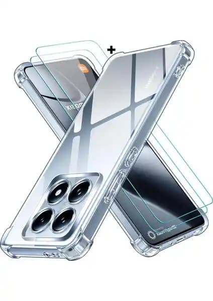 Xiaomi Mi 14T Pro için Şeffaf Silikon ve Temperli Cam Kılıf Seti Koruma ve Estetik Birlikte
