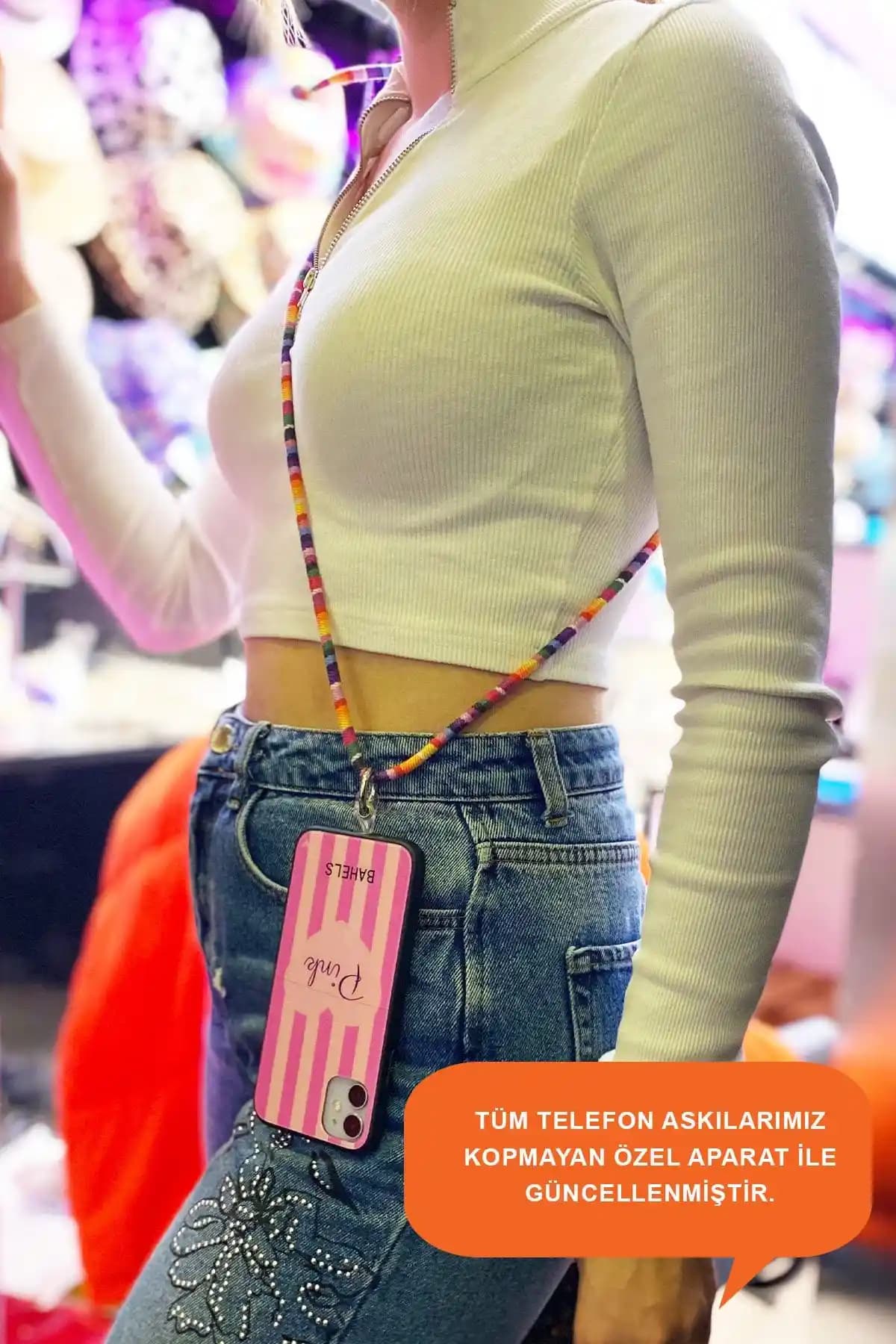 BAHELS Rainbow Trend Telefon Boyun Askısı Charmı Tüm Kılıflara Uyumlu Şık ve Dayanıklı Tasarım