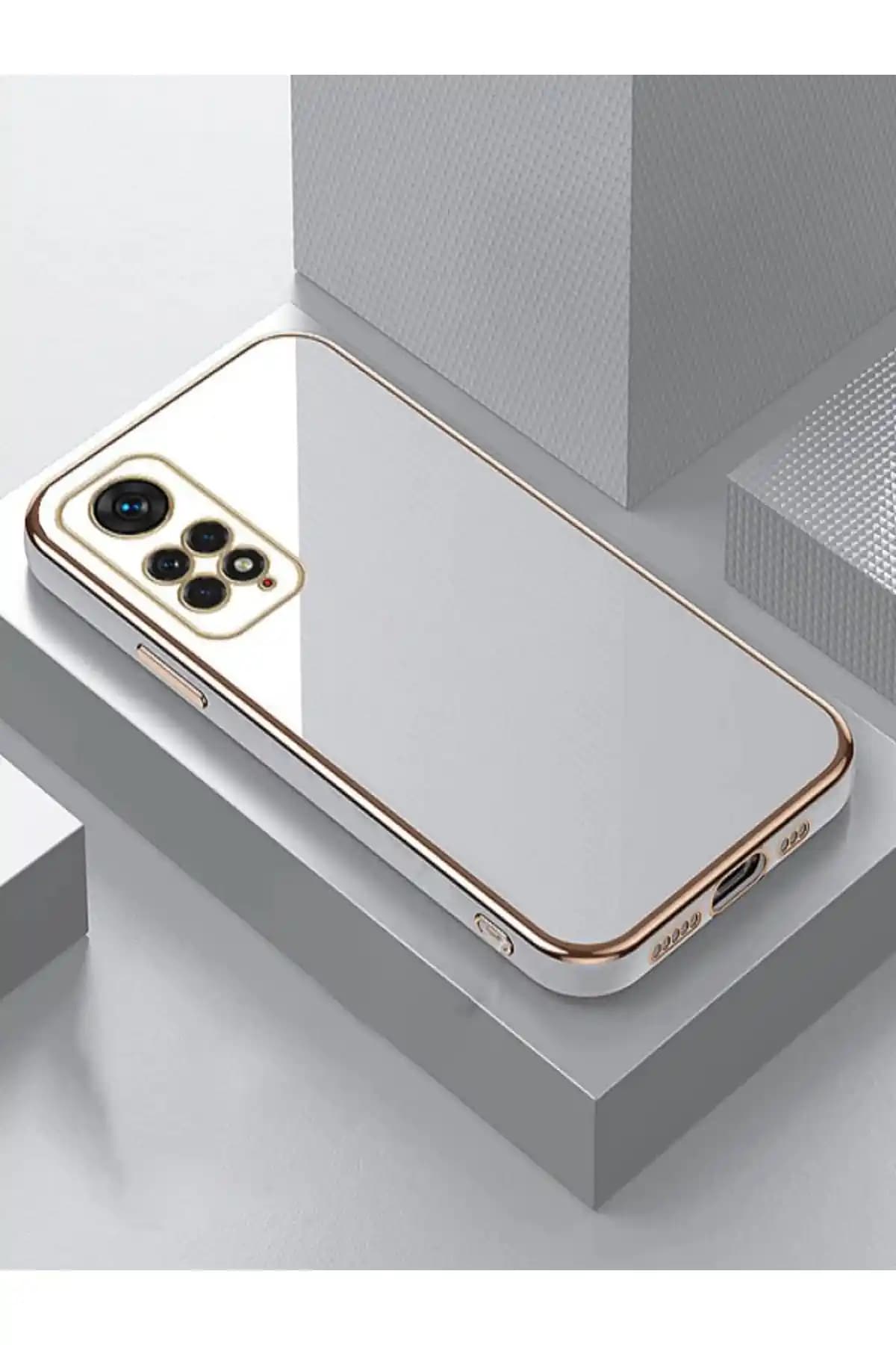 Fibaks Redmi Note 11 Kılıf Parlak Kenarlı Altın İşlemeli Kamera Korumalı Kapak