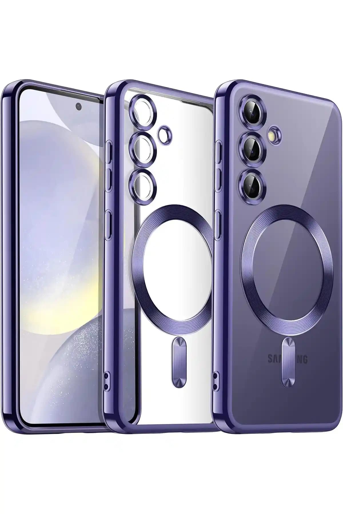 Fibaks Samsung Galaxy S24 Plus ve S25 Plus için Kamera Koruma Şeffaf Kılıf ve Magsafe Şarj Kilidi