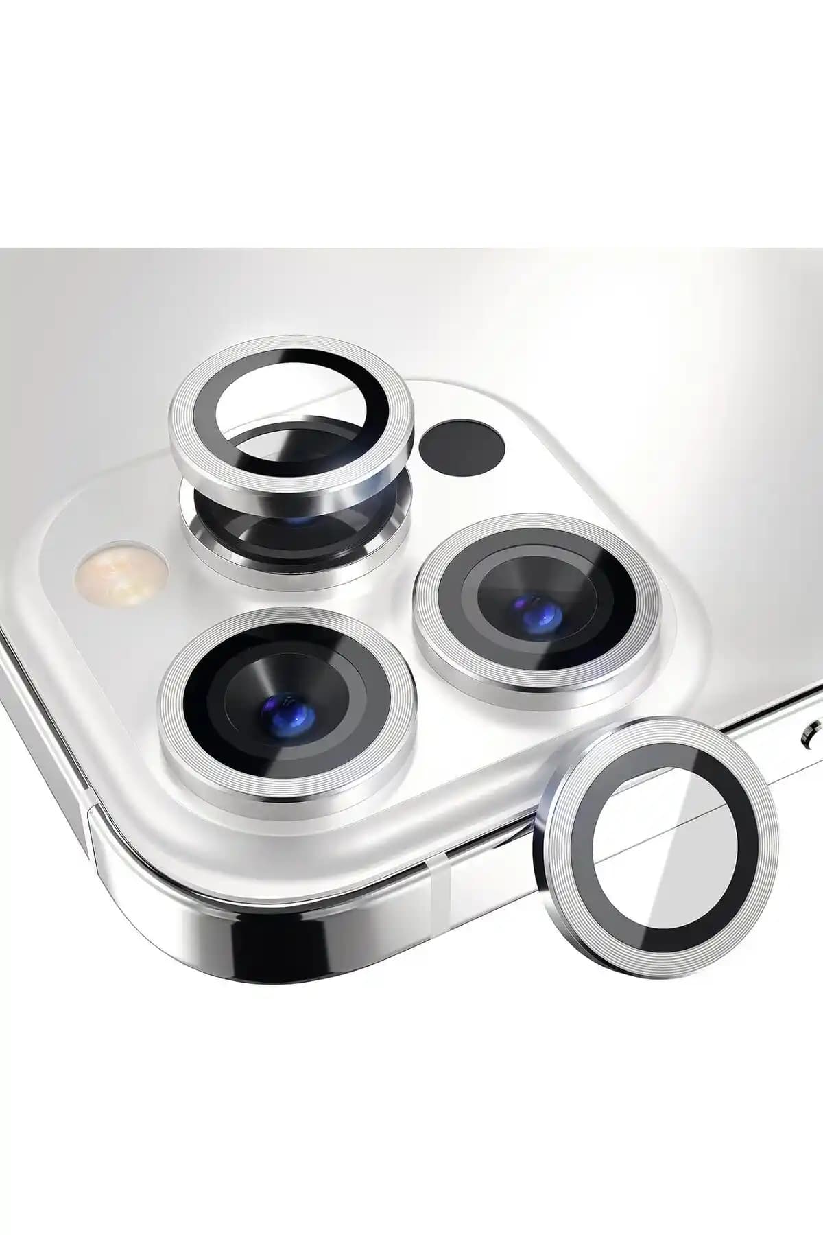 Powerfox iPhone 13 Pro / 13 Pro Max Uyumlu Alüminyum Alaşım Tempered Glass Kamera Lens Koruyucu Seti