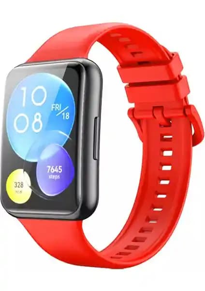 Nezih Case Huawei Watch Fit 2 Uyumlu Kırmızı Silikon Spor Kordonu