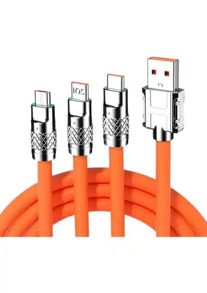 Bayın<dı>r Elektronik 120W 6A Çok Fonksiyonlu Sıvı Silikon Metal Uçlu Şarj Kablosu