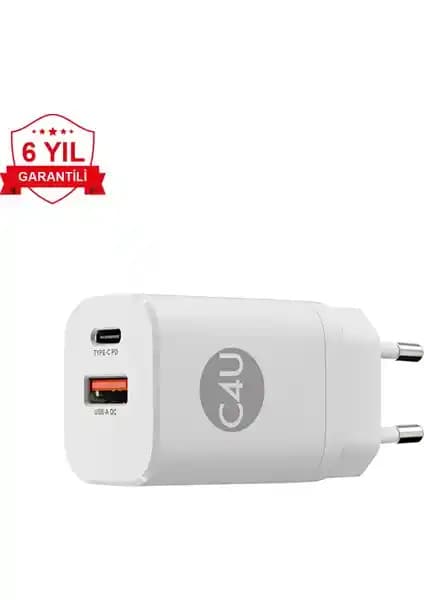 Case 4U 2 Portlu 30W Hızlı Şarj Cihazı Type-C ve USB-A Çıkışlarıyla Güç ve Güvenlik Sunar