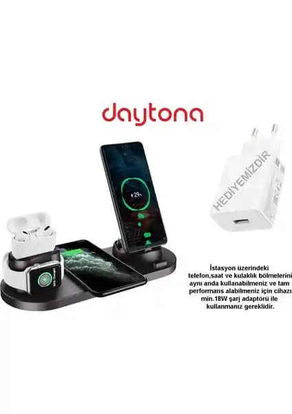 Daytona BW06 Çok Fonksiyonlu Kablosuz Şarj Standı Araç İçi Kullanım için Uygun ve Estetik Çözüm