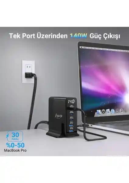 Juo 140W GaN PD 3.1 Masaüstü Hızlı Şarj Cihazı: Çok Portlu Güçlü ve Güvenilir Çözüm