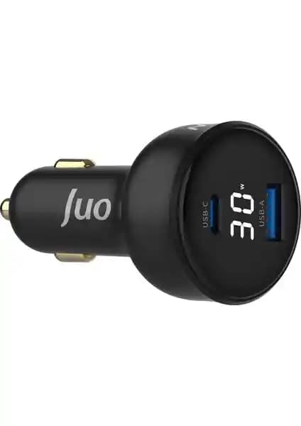 Juo 30W LED Ekranlı Type-C ve USB-A Araç Şarj Aleti Güncel ve Güvenilir Çözüm