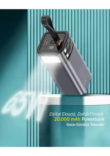 Kensa 20.000 mAh 65 Watt Hızlı Şarjlı LED Işıklı Dahili Kablolu Powerbank Özellikleri