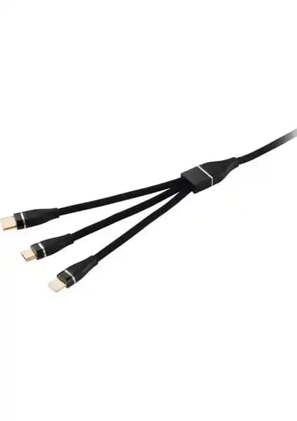 MF Product Jettpower 0060 Çok Yönlü Metal Başlıklı 3'ü 1 Arada Hızlı Şarj Kablosu
