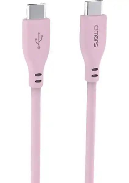 Omars Type-C To Type-C Silikon PD Hızlı Şarj Kablosu Pembe - Dayanıklı ve Yüksek Performanslı