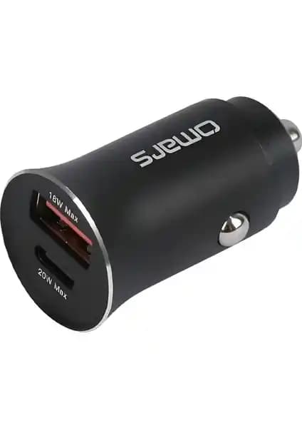 Omars USB Type-C PD 20W Çift Portlu Araç İçi Hızlı Şarj Cihazı Güçlü ve Güvenli Seyahat Aksesuarı