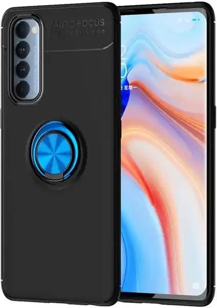 Oppo Reno 4 Pro için Şık ve Dayanıklı Manyetik Yüzüklü Silikon Kılıfı