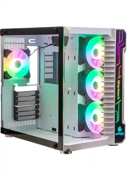 Performax Warmech Beyaz Temp. Cam RGB ATX Kasa: Şık Tasarım ve Gelişmiş Soğutma Özellikleri