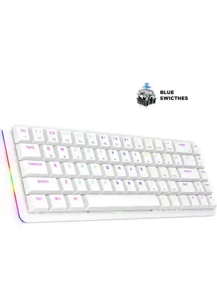 Rampage Rebel Beyaz Low Profile Blue Switch ABD Düzeni Rainbow Mekanik Gaming Klavye Özellikleri