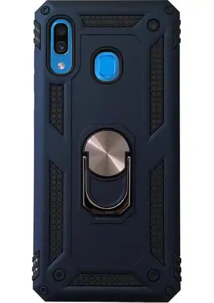 Samsung Galaxy A20 ve A30 İçin Çift Katmanlı Manyetik Yüzüklü Lacivert Kılıf Detaylı İnceleme