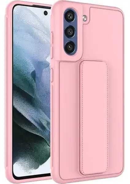 Samsung Galaxy S21 FE Uyumlu Mat Yüzeyli Katlanabilir Standlı Pembe Kılıf