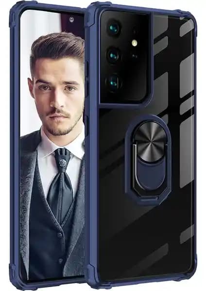 Samsung Galaxy S21 Ultra İçin Şık ve Dayanıklı Manyetik Yüzüklü Kılıf Çift Katmanlı Koruma
