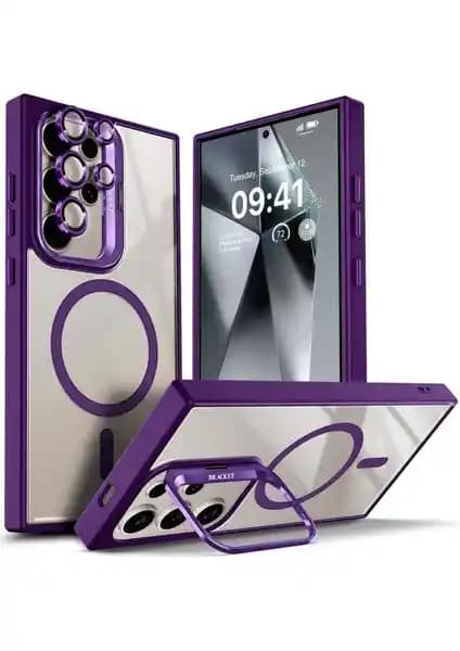 Samsung Galaxy S25 Ultra için Şeffaf ve Dayanıklı Kılıf Seti Magsafe Uyumlu ve Standlı Tasarım