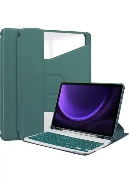 Samsung Galaxy Tab S9 FE için deri kapak ve Bluetooth klavye ile döner stand özellikleri